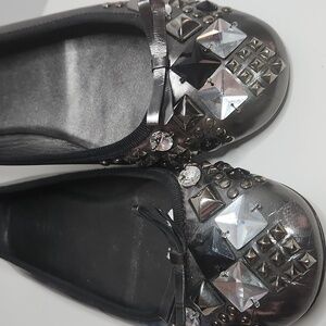 PRADA Black Studded Women's Flats Size 37.5 EU Sparkly Bling